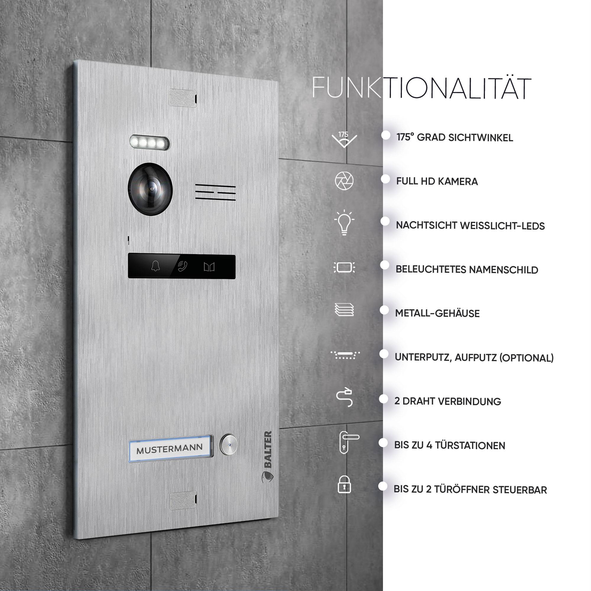 HD Video Türsprechanlage für 1 Familienhaus, 1x Monitore, Balter EVO HD-1