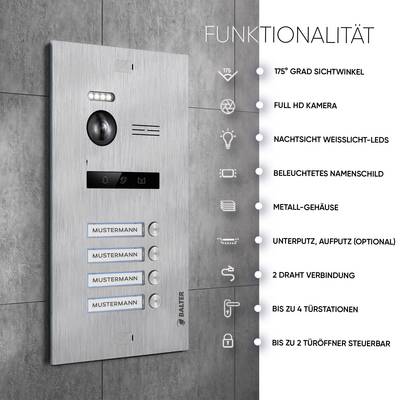HD Video Türsprechanlage für 4 Familienhaus, 4x Monitor, Balter EVO HD-0