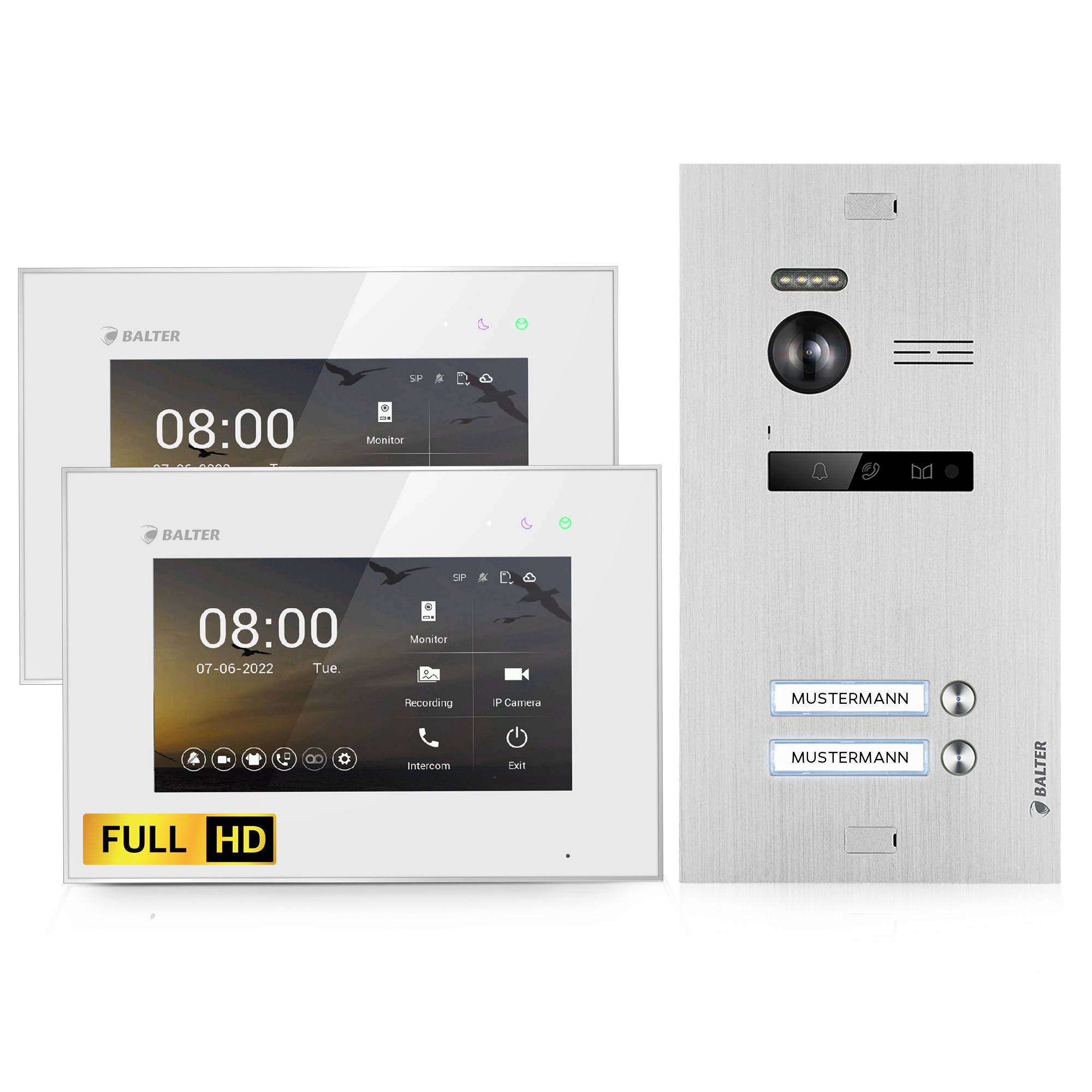 HD Video Türsprechanlage für 2 Familienhaus, 2 x Monitor, Balter EVO HD-0