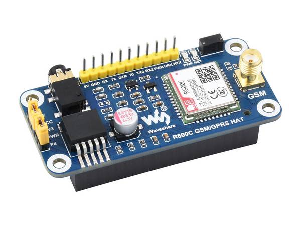 Waveshare R800C 2G GSM/GPRS Kommunikations-HAT, GNSS, BT, 40 Pin GPIO, SIM Slot, UART, inkl. Antenne