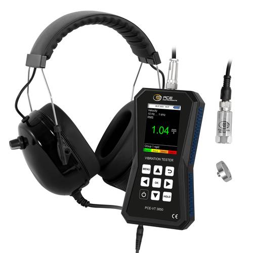PCE Instruments Schwingungsmesser PCE-VT 3850 inkl. externen Sensor & Kopfhörer Software Spitzenwertmessung Speicher