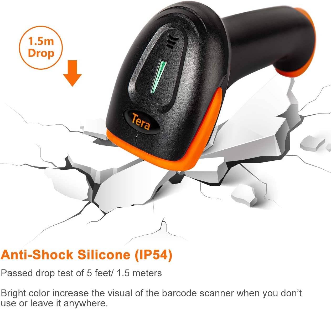 Tera Barcode-Scanner 1D 2D QR 3 in 1 - Wireless Bluetooth USB Wired mit Ständer/Halterung HW0001-5