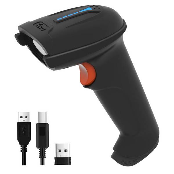 D5100 2D Wireless Barcode Scanner Schwarz (ohne Stativ) USB Kabel + USB Wireless