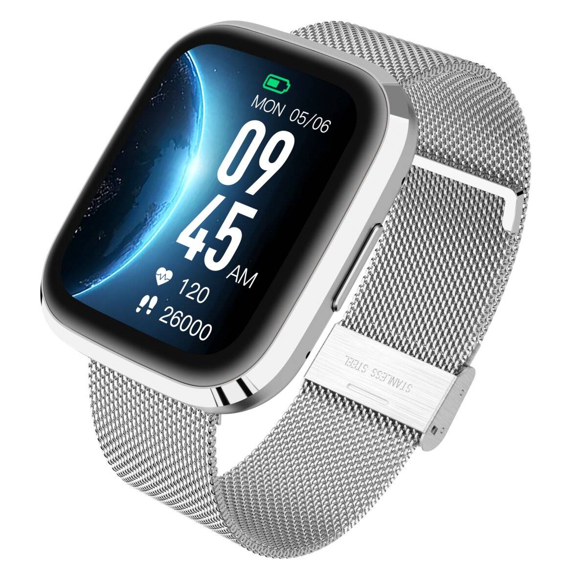Smartwatch GRC Style Stahl Touch Display Anruf & SMS IP68 Wasserdicht Silber-0