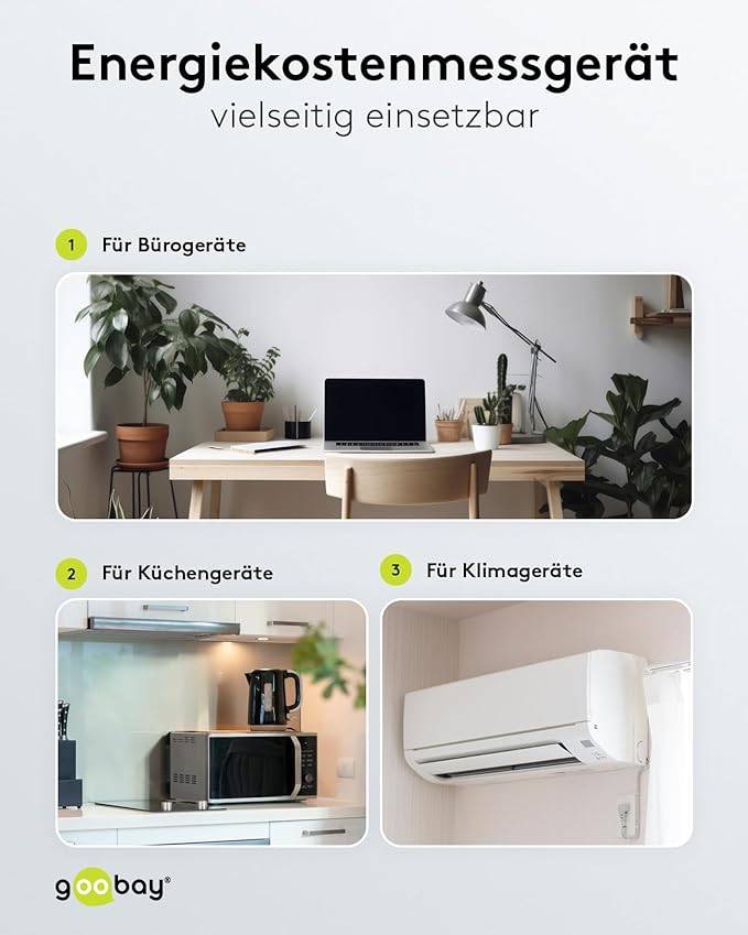 Goobay 64589 Digitales Energiekostenmessgerät Basic / Steckdose Stromzähler 3680W 16A 230V / Strommessgerät / LC Display-3