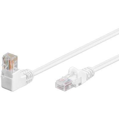Goobay 94163 CAT 5e Netzwerkkabel U/UTP / 1x RJ45 Stecker 90 Grad gewinkelt / CCA Leiter Ethernet Kabel / Weiß / 1m