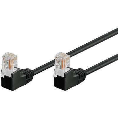 Goobay 96084 CAT 5e Netzwerkkabel U/UTP / 2x RJ45 Stecker 90 Grad gewinkelt / CCA Leiter Ethernet Kabel Schwarz / 0,25m