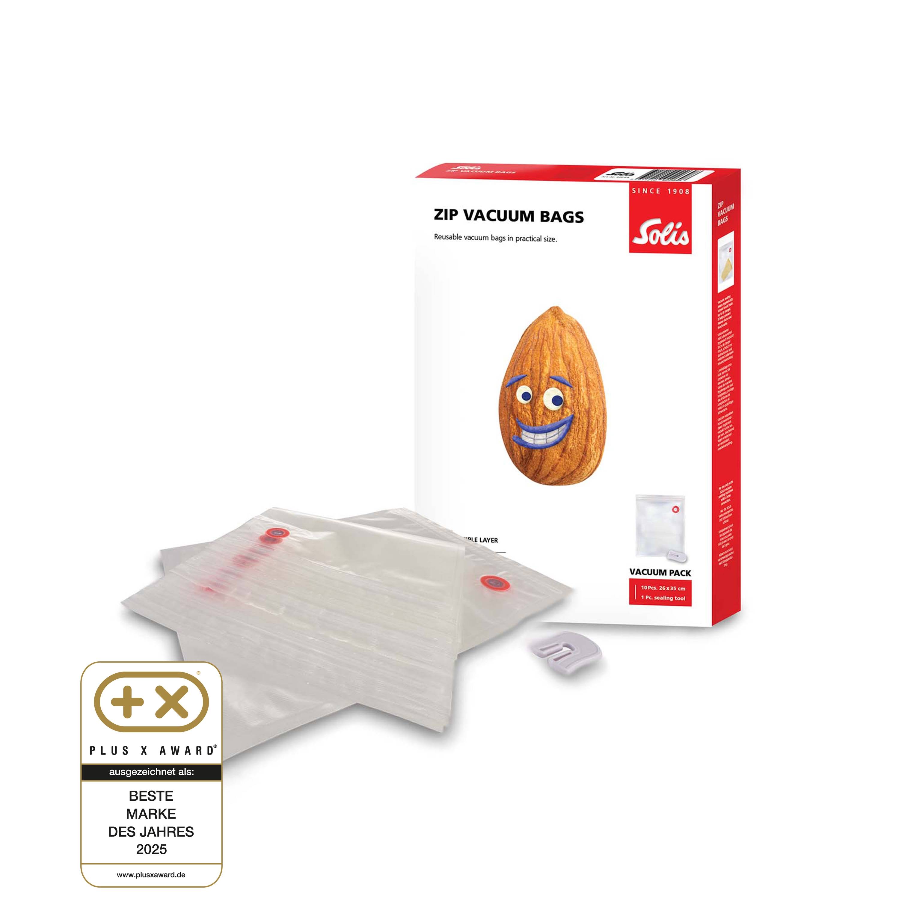 Solis Zip Vakuumierbeutel 10 Stück, 26 x 35 cm, BPA-frei, Dicke 150 - 170 µm