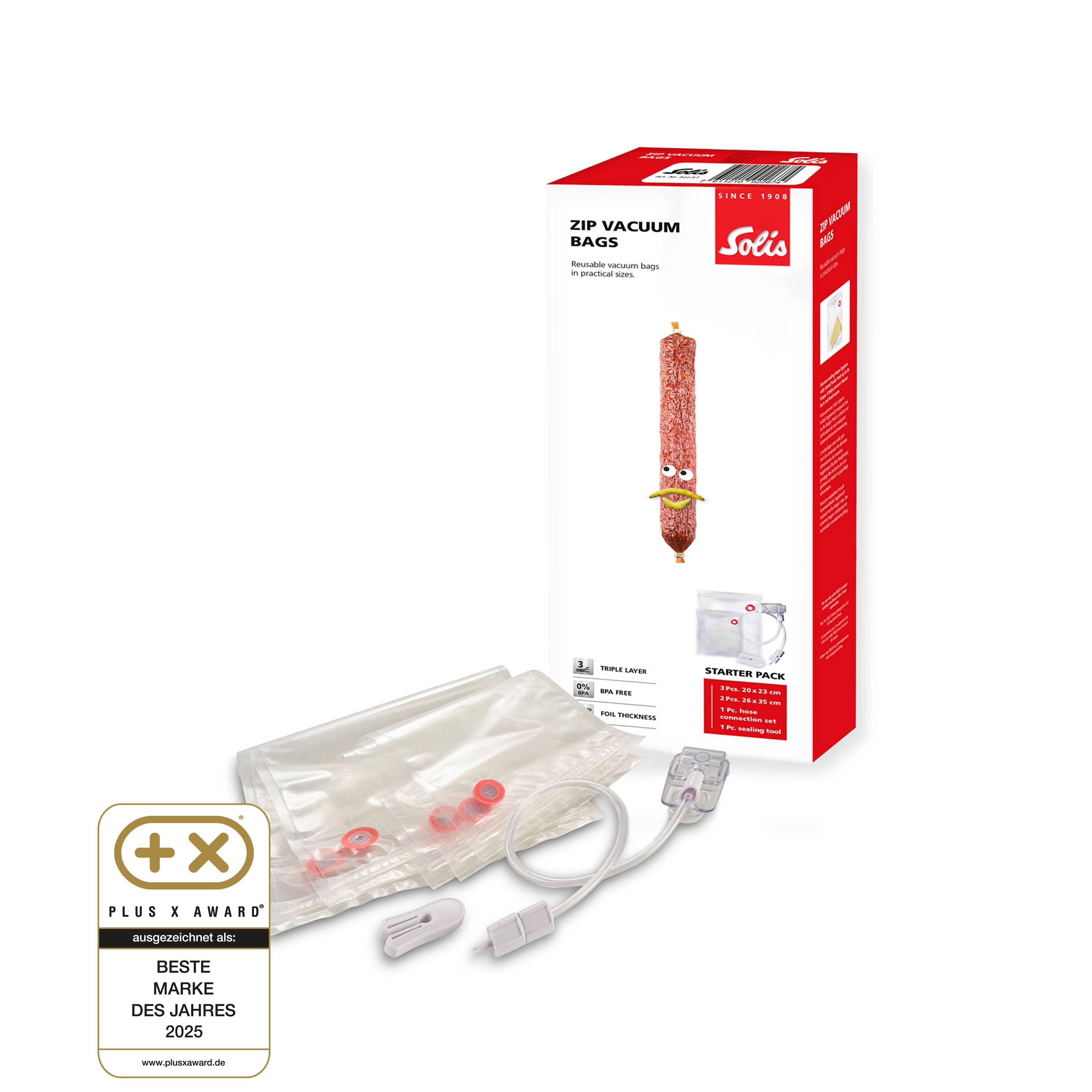 Solis Zip Vakuumierbeutel Starter Set 5 Beutel, BPA-frei, Schlauchanschluss-Set