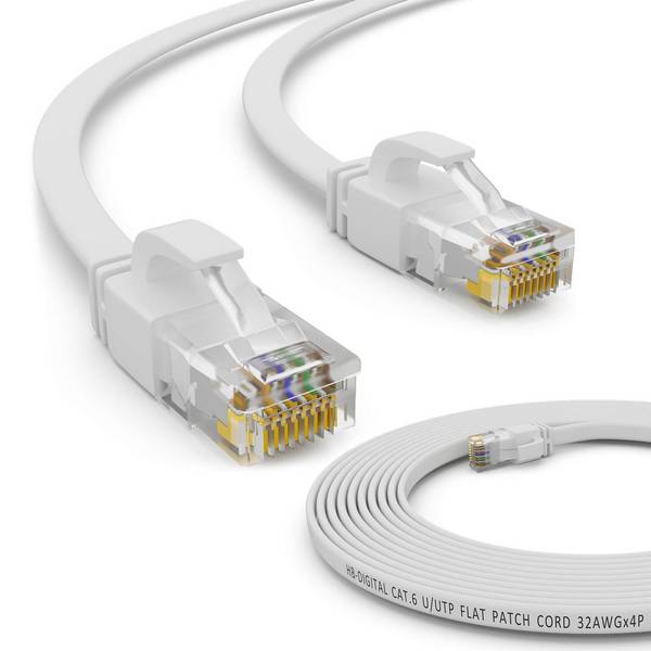 hb-digital 0.25m Patch Kabel CAT 6 Flachkabel bis zu 1000Mbit/s, U/UTP, PVC Mantel flach weiß