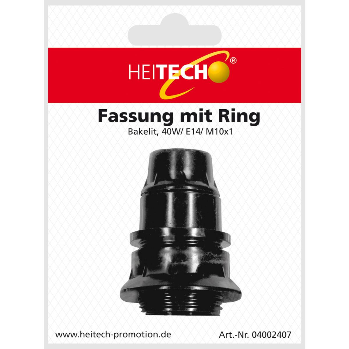 Heitech Lampenfassung E14 40 W Schwarz - Lampenfassung mit Ring aus Kunststoff - Lampenfassung mit Außengewinde-2