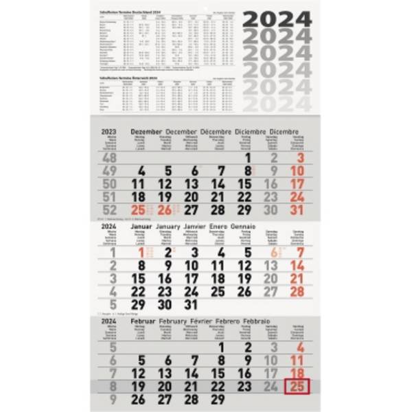 Glocken Wandkalender "3-Monats-Kalender", 2024, grau (6280059)