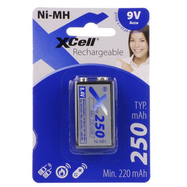 Hückmann Akku 9V Block E 250mAh Bli1 XCell X9V-250B 8,4 V, 250 mAh, 26,5 mm, 48,5 17,5 mm