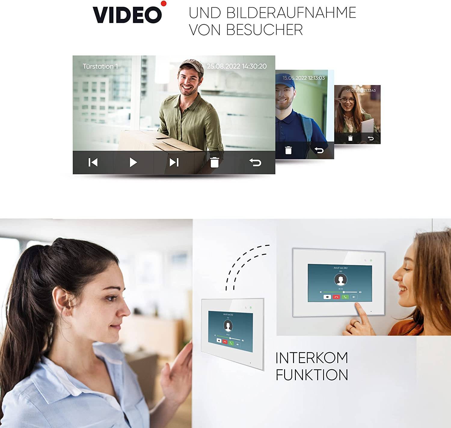 HD Video Türsprechanlage für 4 Familienhaus, 4x Monitor, Balter EVO HD Schwarz-4