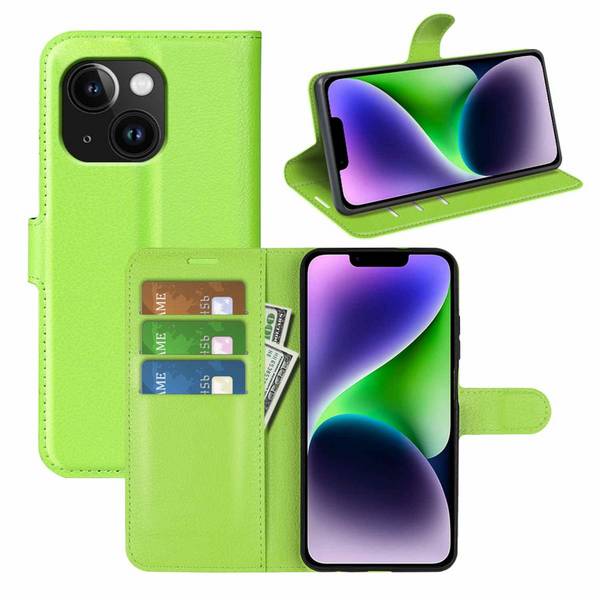 Für Apple iPhone 15 Smart Handy Tasche Grün Etuis Kunst-Leder Hülle Cover Case Book