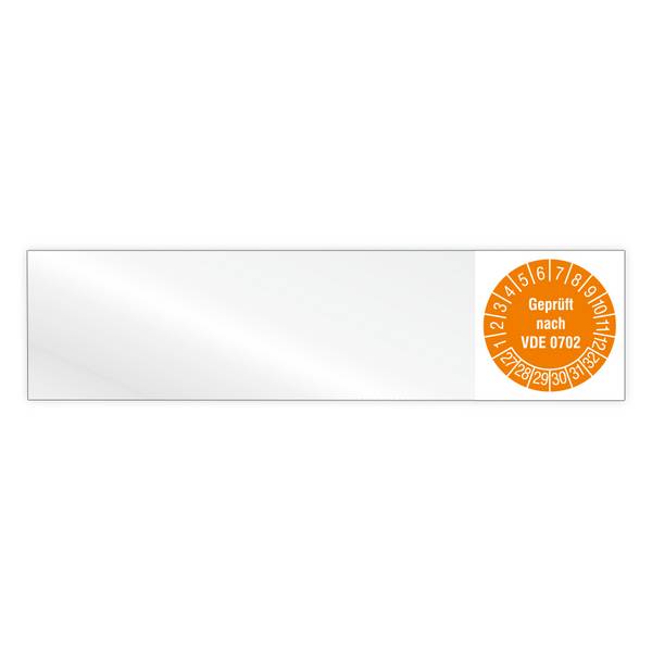 Kabelprüfplakette, Geprüft nach VDE 0702, Jahr 2027 - 2032, Vinylfolie, 100 x 25 mm, Heft