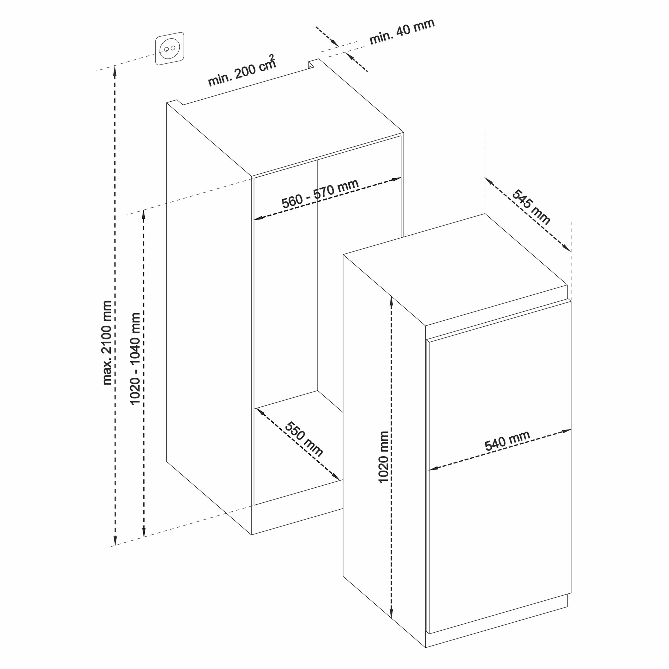Telefunken EKG102S147E Einbaukühlschrank mit Gefrierfach | 102cm Nische | Schlepptür-Technik | 139 Liter Nutzinhalt-2