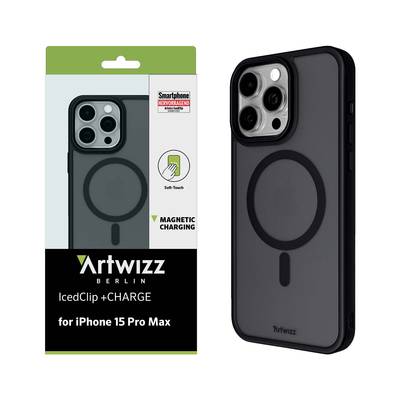 Artwizz IcedClip +CHARGE für iPhone 15 Pro Max - Transluzentes Soft-Touch Case mit Ladefunktion - Night-Black / Schwarz