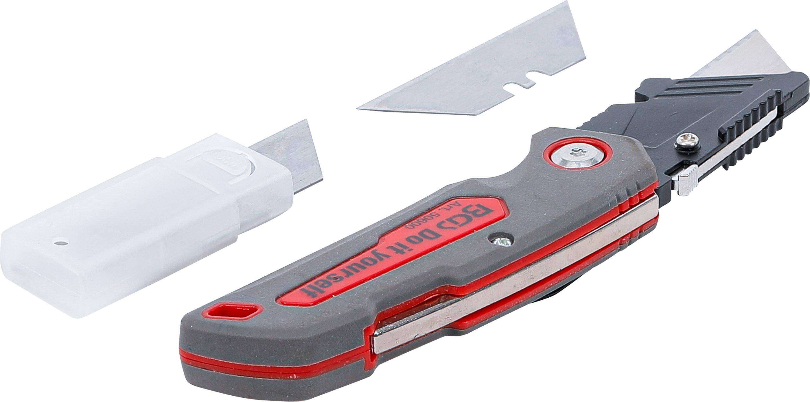 Klappmesser 160 mm verbauter Klinge und zusätzlicher Klingenbox mit 4 Ersatz-Trapezklingen-4
