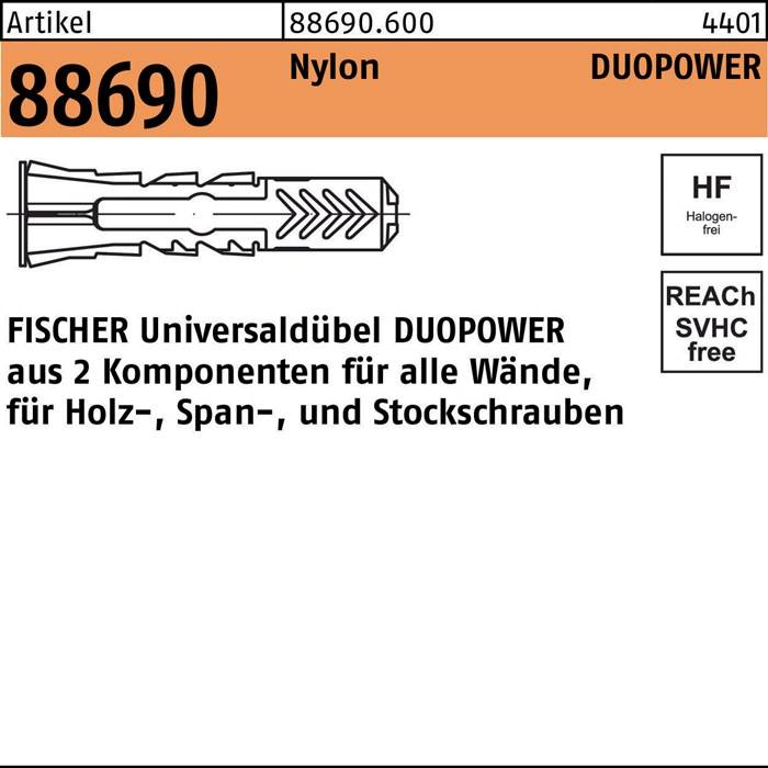 Dübel R 88690 DUOPOWER 8x 40 Nylon 100 Stück FISCHER-0