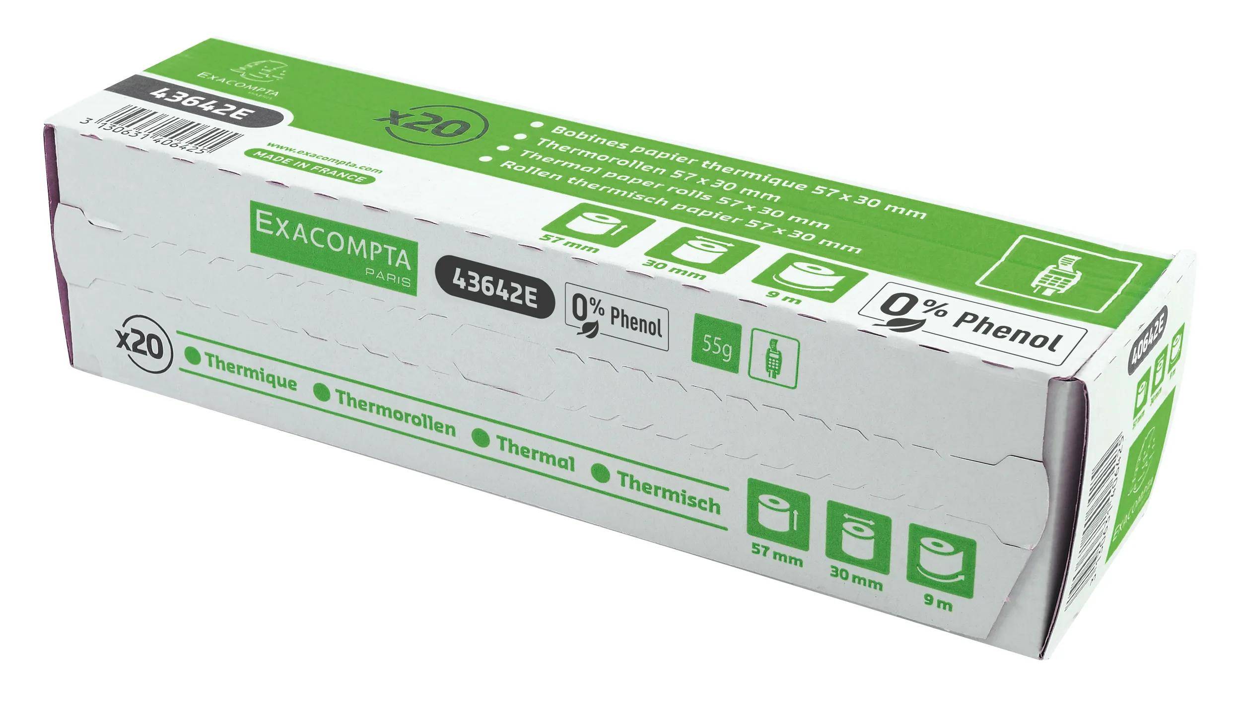 Exacompta 120x Thermorolle für Kartenzahlung 57x30mm 1-lagig 55g/m2 Weiß 43642E-2