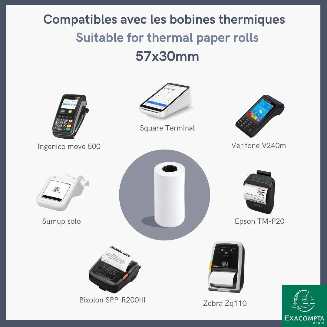 Exacompta 120x Thermorolle für Kartenzahlung 57x30mm 1-lagig 55g/m2 Weiß 43642E-4
