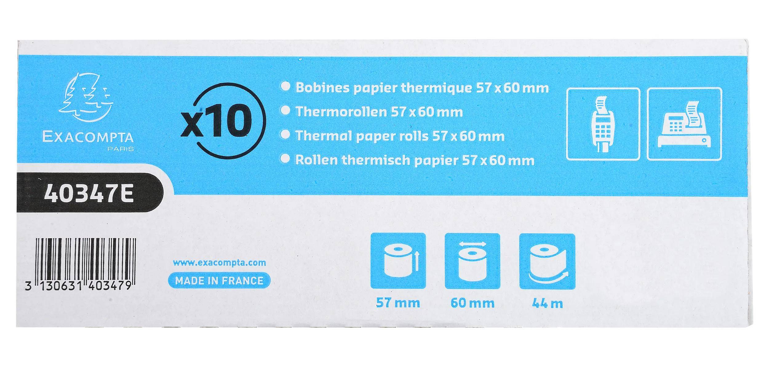 Exacompta 60x Thermorolle 1-lagig 55g/m2 57x44mx12 - Weiß - 40347E-1