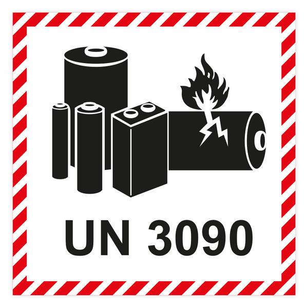 Kennzeichen Lithium-Metall-Batterien, UN 3090, Papier, 100 x 100 mm, 10 St./ VE, gem. ADR 2023