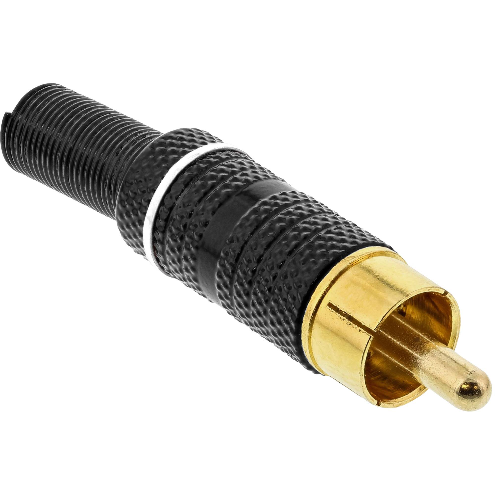 InLine® Cinchstecker Lötversion, Metall schwarz, Ring weiß, für 6mm Kabel-0