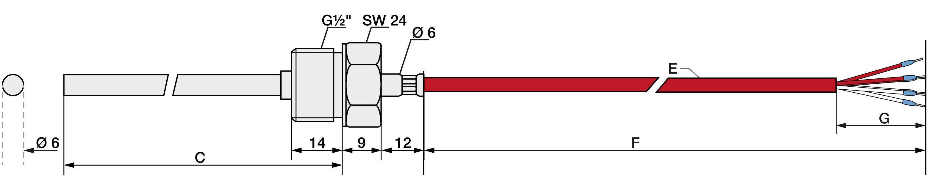 Pt100 Kl. B 2L Einschraubfühler 50mm G1/2 " 1m Silikon-1
