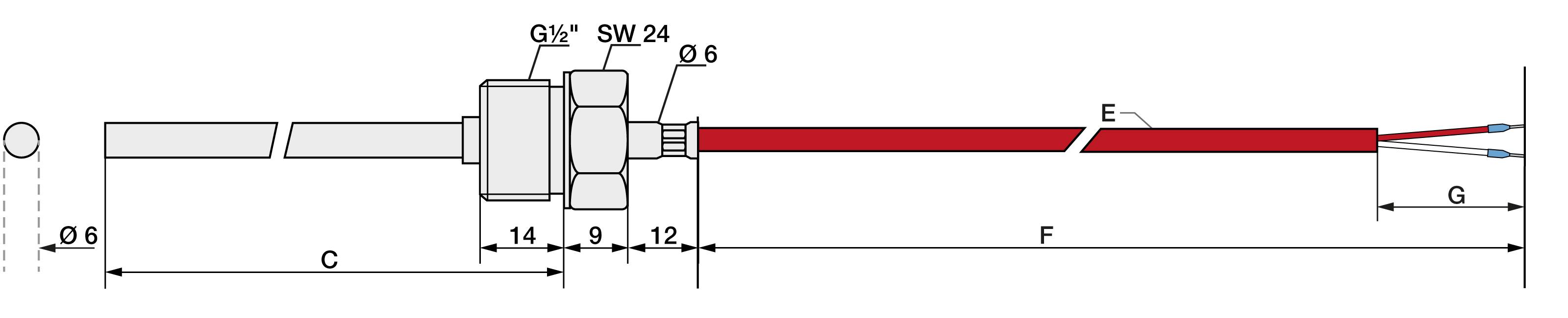 Pt100 Kl. A 4L Einschraubfühler 100mm G1/2 " 2m Silikon-1