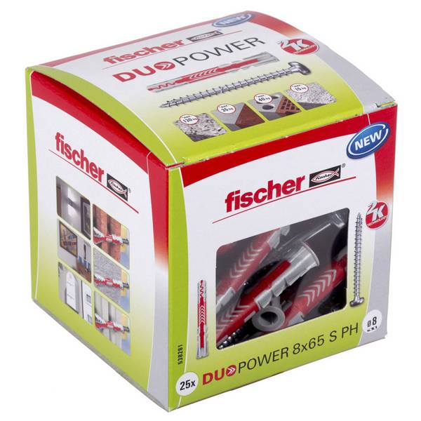 Fischer DUOPOWER 8 x 65 S PH LD, Spreizdübel, Beton, Metall, Grau, 65 mm, 8 mm