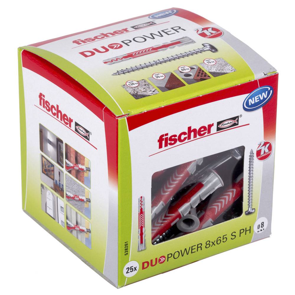 Fischer DUOPOWER 8 x 65 S PH LD, Spreizdübel, Beton, Metall, Grau, 65 mm, 8 mm-0
