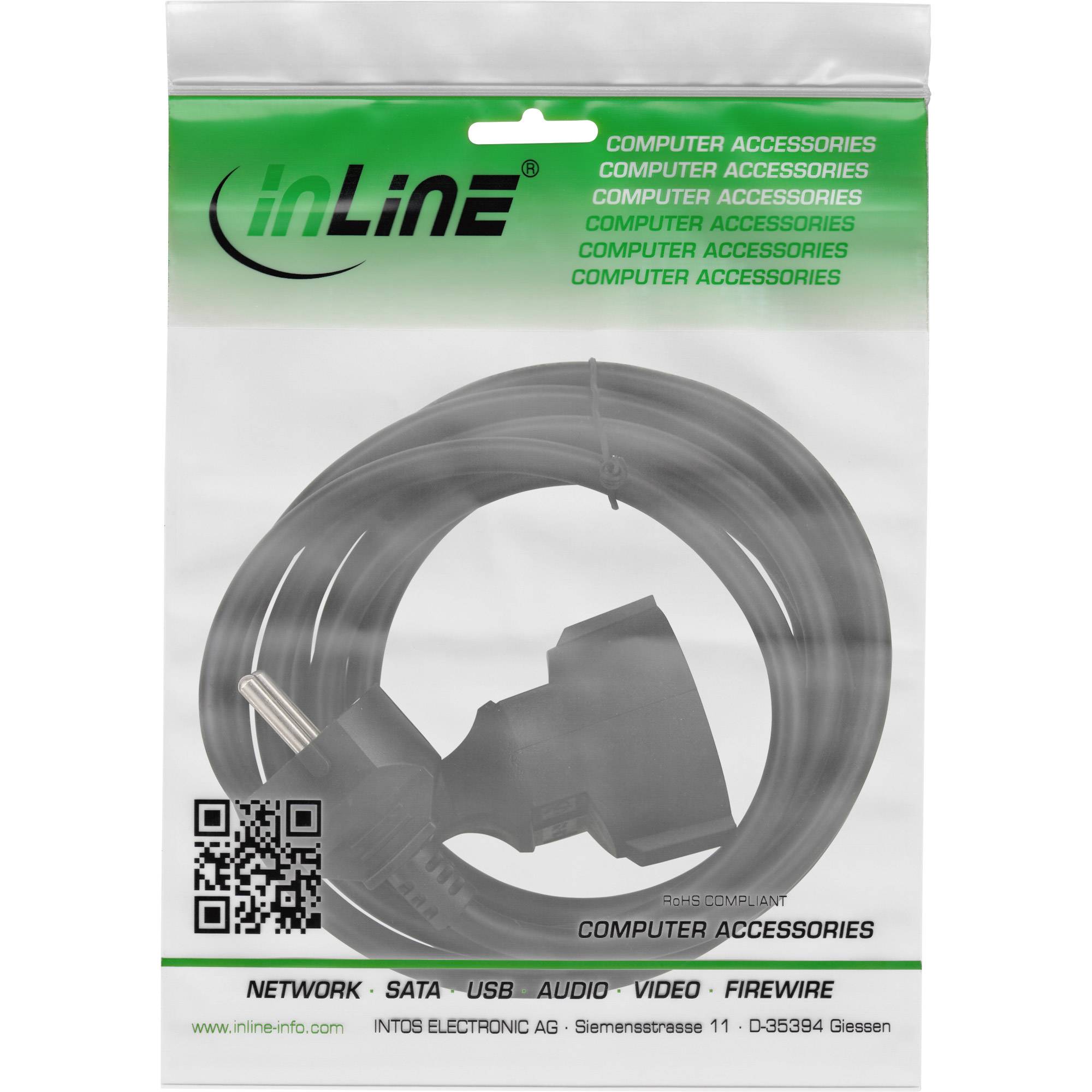 InLine® Schutzkontakt-Verlängerungskabel, CEE 7/7, H05VV-F3G1,5, schwarz, 1m-3