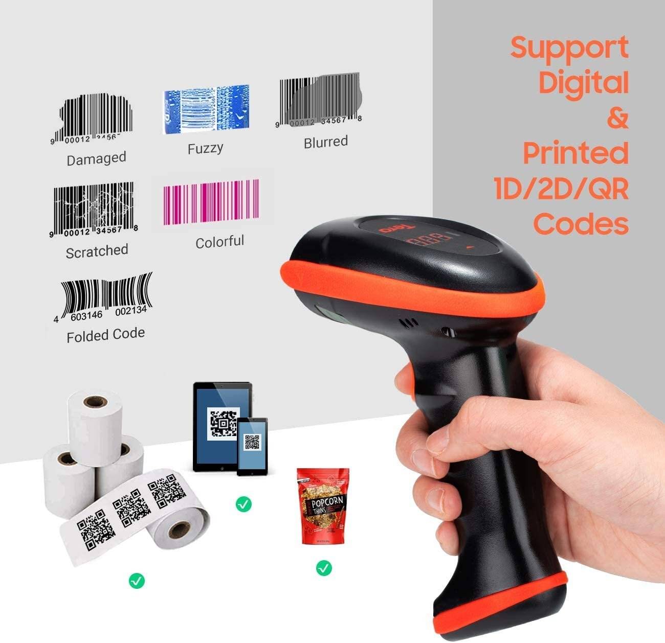 Tera Barcode-Scanner Bildsensor 2D 1D QR Wireless 2,4 GHz mit Ladestation USB-Kabel HW0008 Orange-4