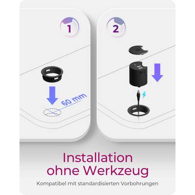 IB-HUB1407 In-Desk 3-Port Charger, 2x USB-A, 1x USB-C, für 60 mm Bohrungen, schwarz-2
