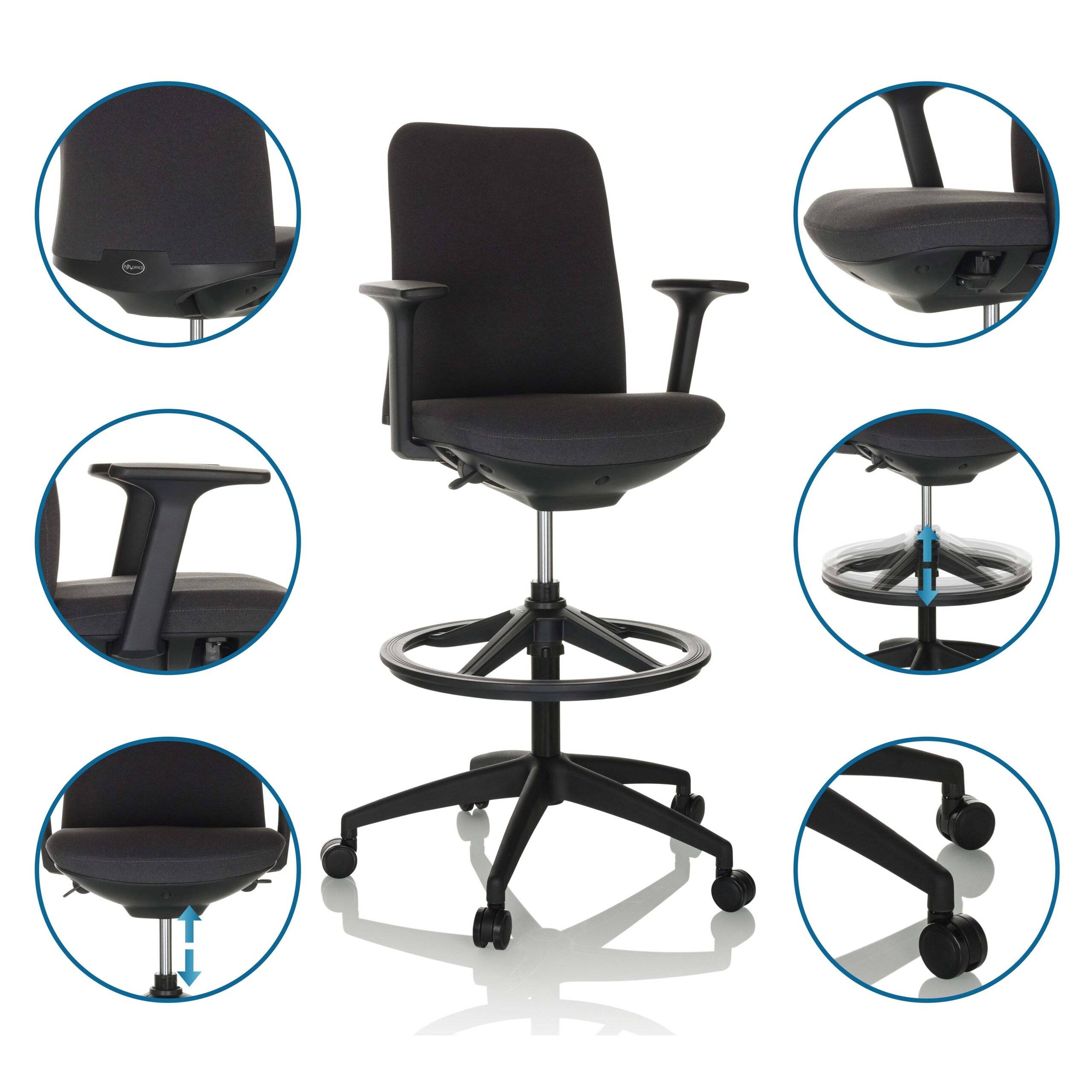 Arbeitsstuhl Counterstuhl NESTORA WORK Stoff schwarz hjh OFFICE-3