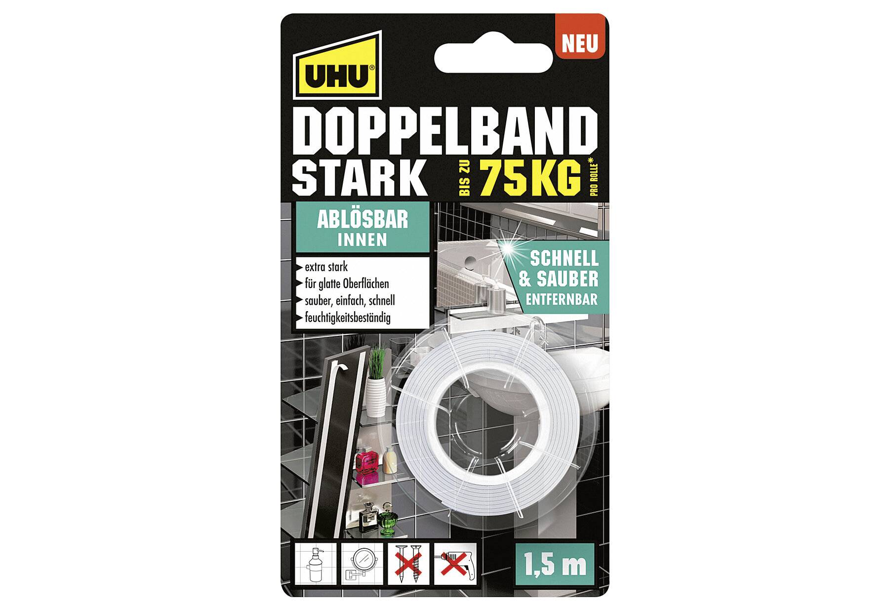 UHU DOPPELBAND, ABLÖSBAR 1,5m,-0