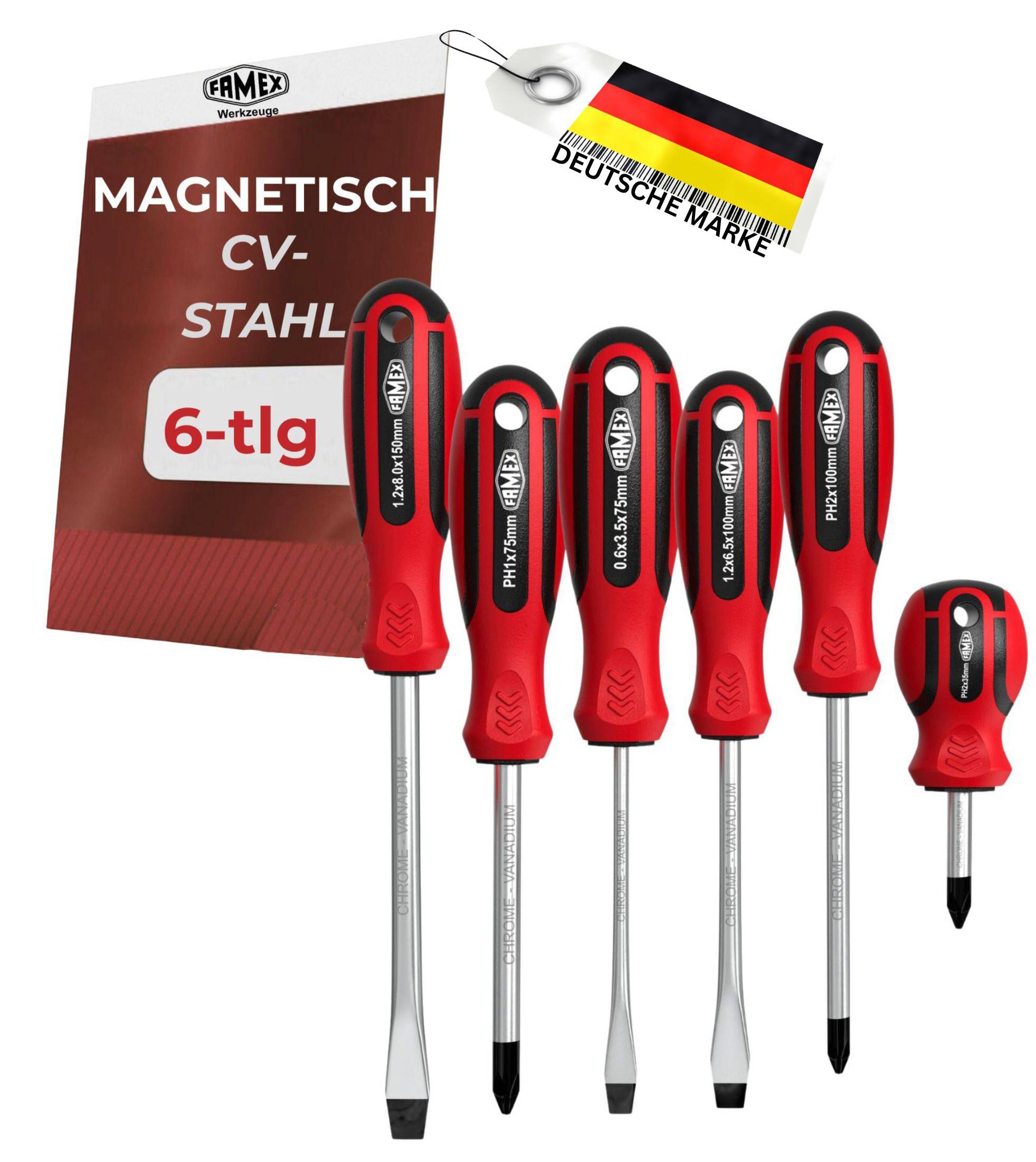 FAMEX 7751-6 Schraubendreher Set 6-tlg. - mit magnetischen Spitzen-0