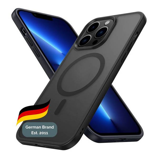 Cadorabo Hülle für Apple iPhone 13 PRO in Schwarz kompatibel mit MagSafe - Hybrid Schutzhülle mit TPU Silikon-Rand und