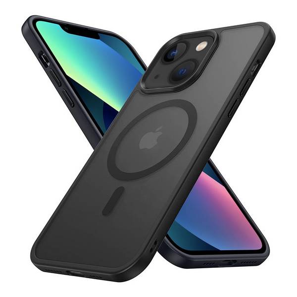 Cadorabo Hülle für Apple iPhone 13 in Schwarz kompatibel mit MagSafe - Hybrid Schutzhülle mit TPU Silikon-Rand und