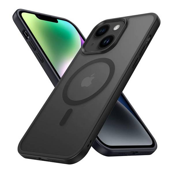 Cadorabo Hülle für Apple iPhone 14 in Schwarz kompatibel mit MagSafe - Hybrid Schutzhülle mit TPU Silikon-Rand und