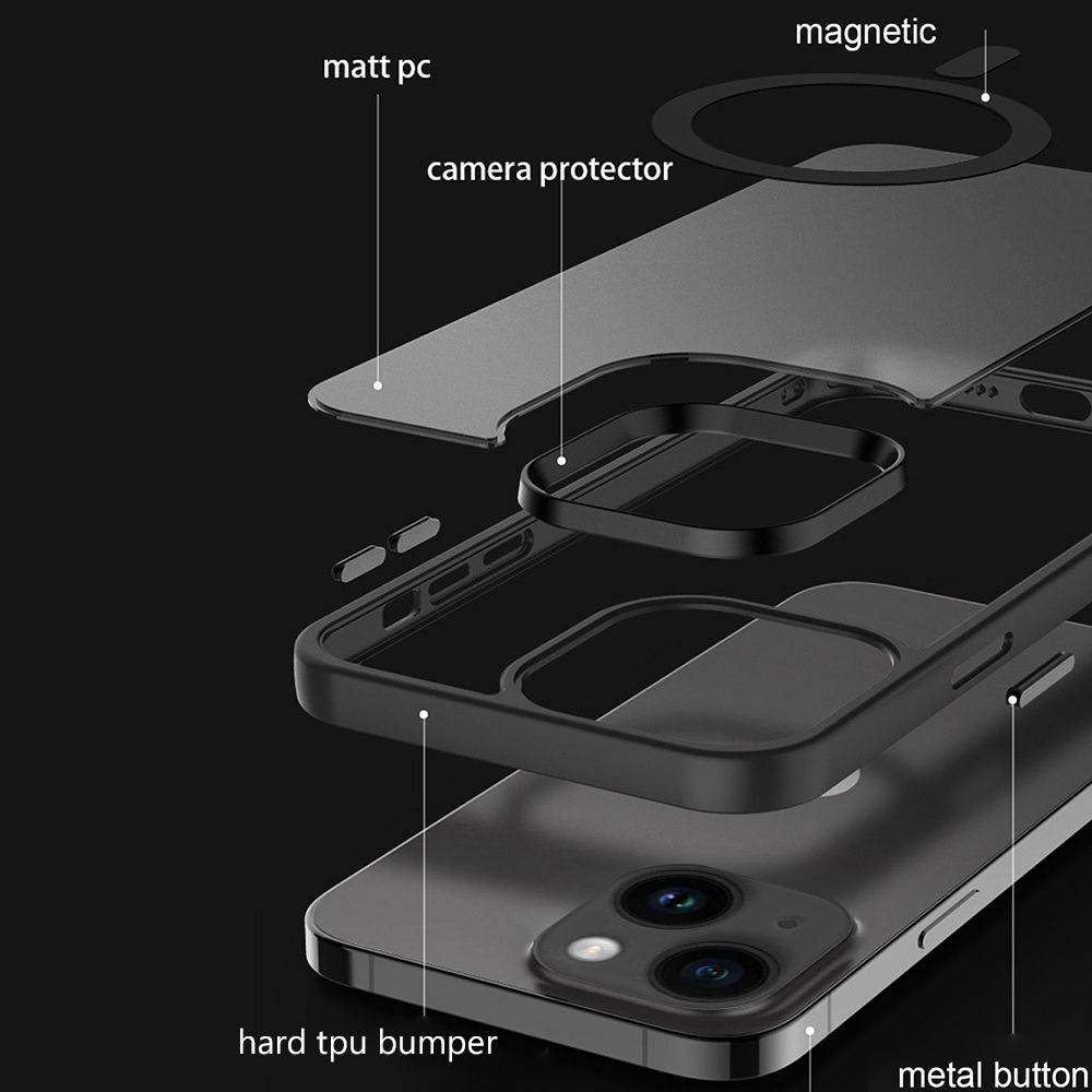 Cadorabo Hülle für Apple iPhone 14 in Schwarz kompatibel mit MagSafe - Hybrid Schutzhülle mit TPU Silikon-Rand und-2