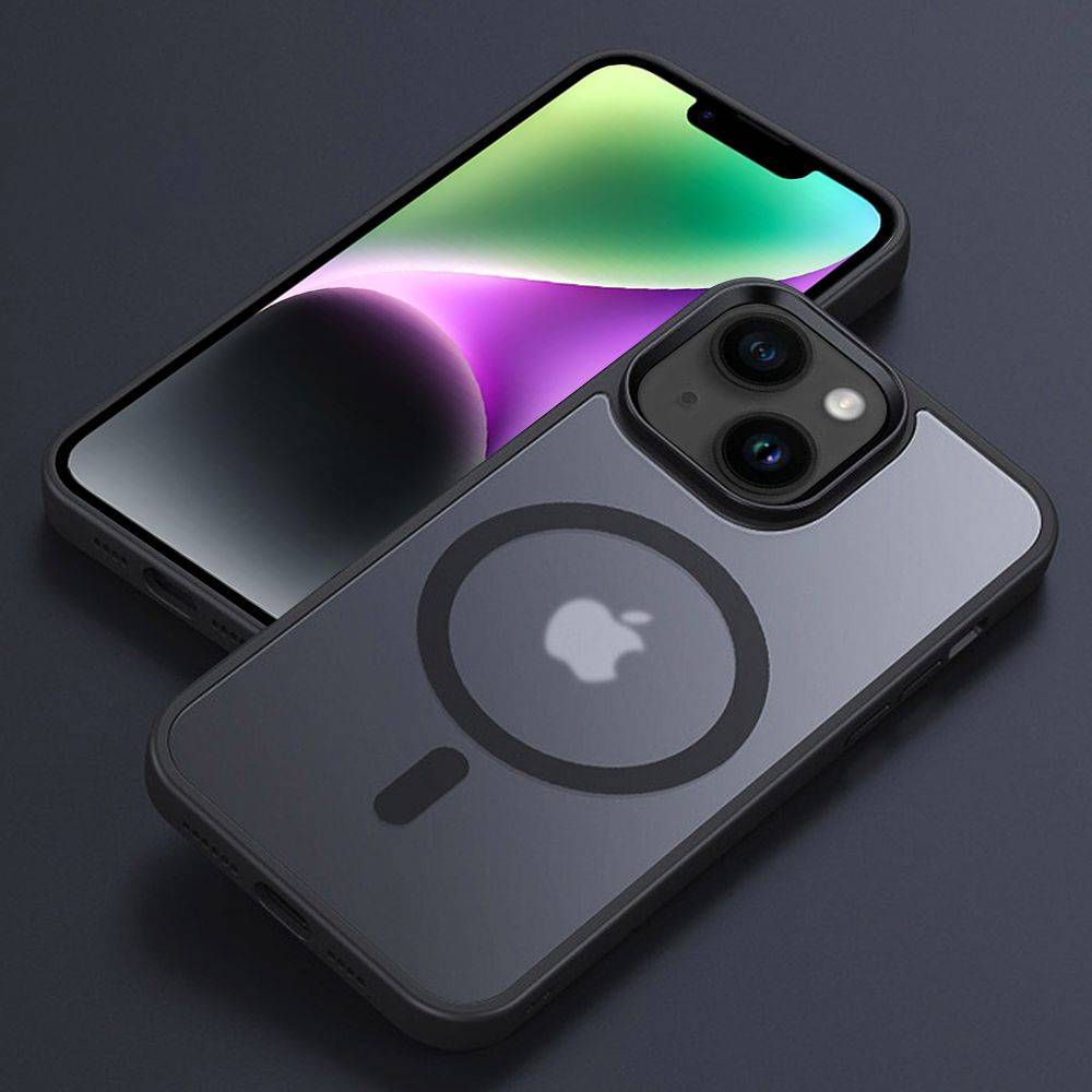 Cadorabo Hülle für Apple iPhone 14 in Schwarz kompatibel mit MagSafe - Hybrid Schutzhülle mit TPU Silikon-Rand und-4