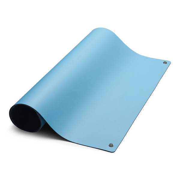 ESD-Tischmatte Premium, blau, 600 x 900 x 2 mm, Zuschnitt mit 2x 10 mm Druckknopf