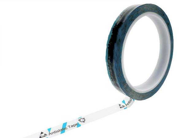 ESD-Klebeband mit ESD-Warnsymbol, transparent/hellblau, 12mm, 66m