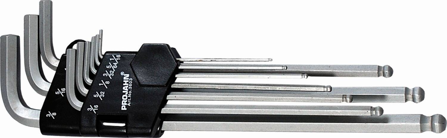Projahn Innen-6kant-Winkelstiftschlüssel-Satz zöllig lange Form 1/16"- 3/8" 9-tlg.-0