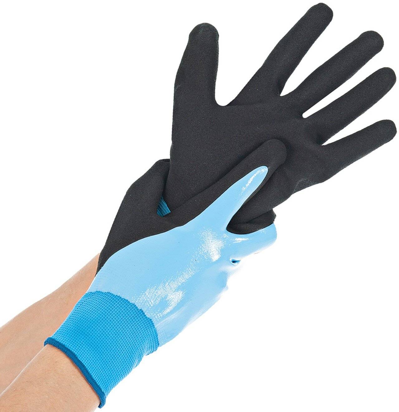 Hygostar Feinstrickhandschuh ALLFOOD NITRIL doppelte Nitrilbeschichtung, hellblau, Größe S/7-0