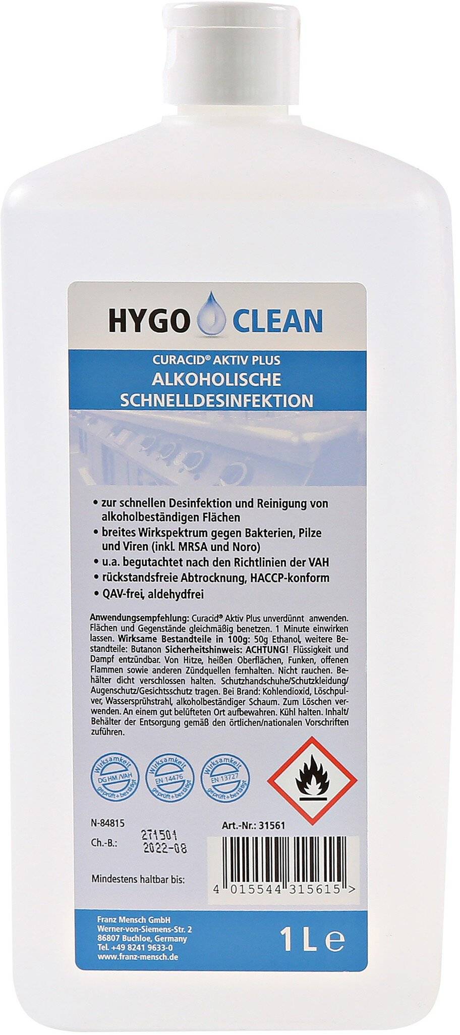 HygoClean Alkoholische Schnelldesinfektion 1 Liter, für LMP / Curacid Aktiv Plus-0
