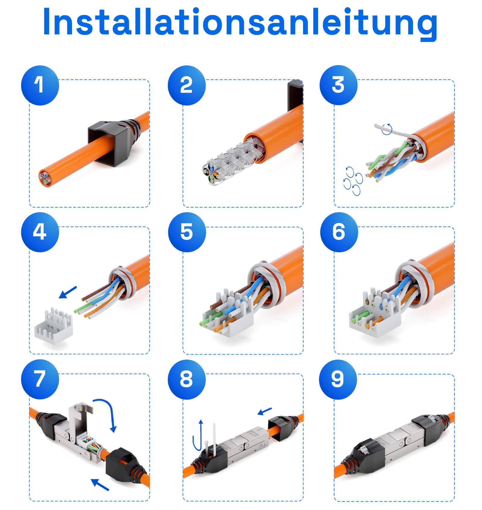 hb-digital Netzwerkkabel Verbinder CAT 7 mit Knickschutztülle LSA werkzeuglos-3